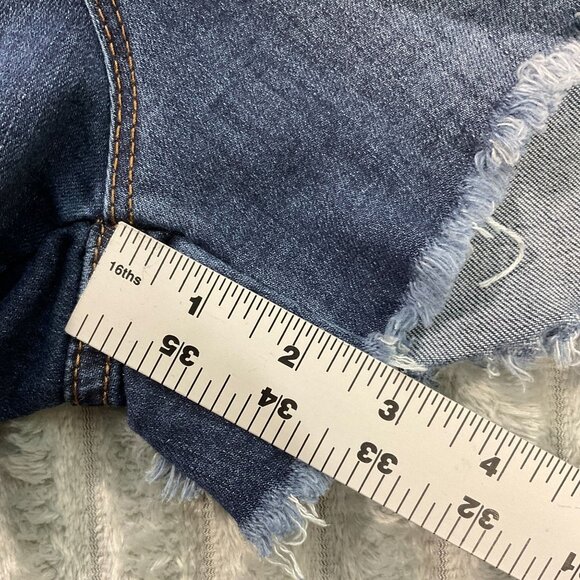 Angel Kiss Jean Shorts Womens 9 Blue Denim Cut Offs Y2K Ladder Cut‎ Outs 28x3 - Picture 6 of 10